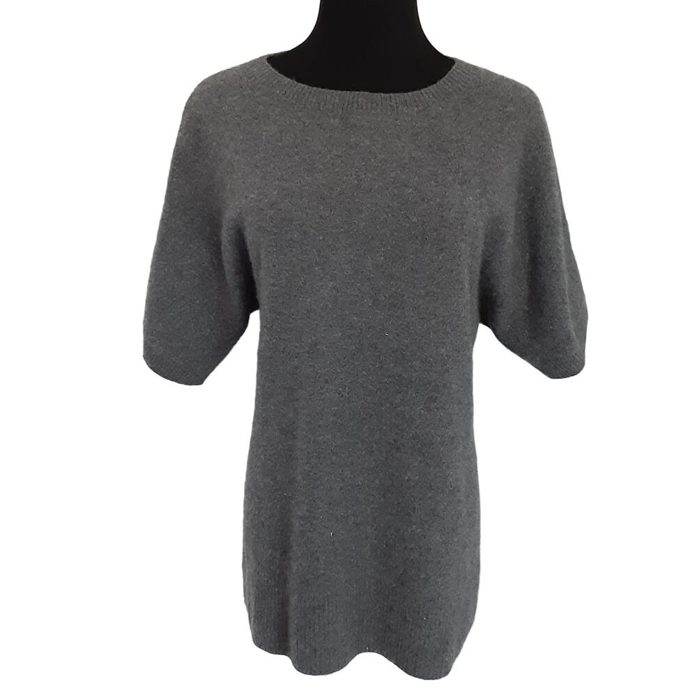 Prive 100% Cashmere Sweater Charcoal Gray Crewneck Short Sleeve Womens M Luxury